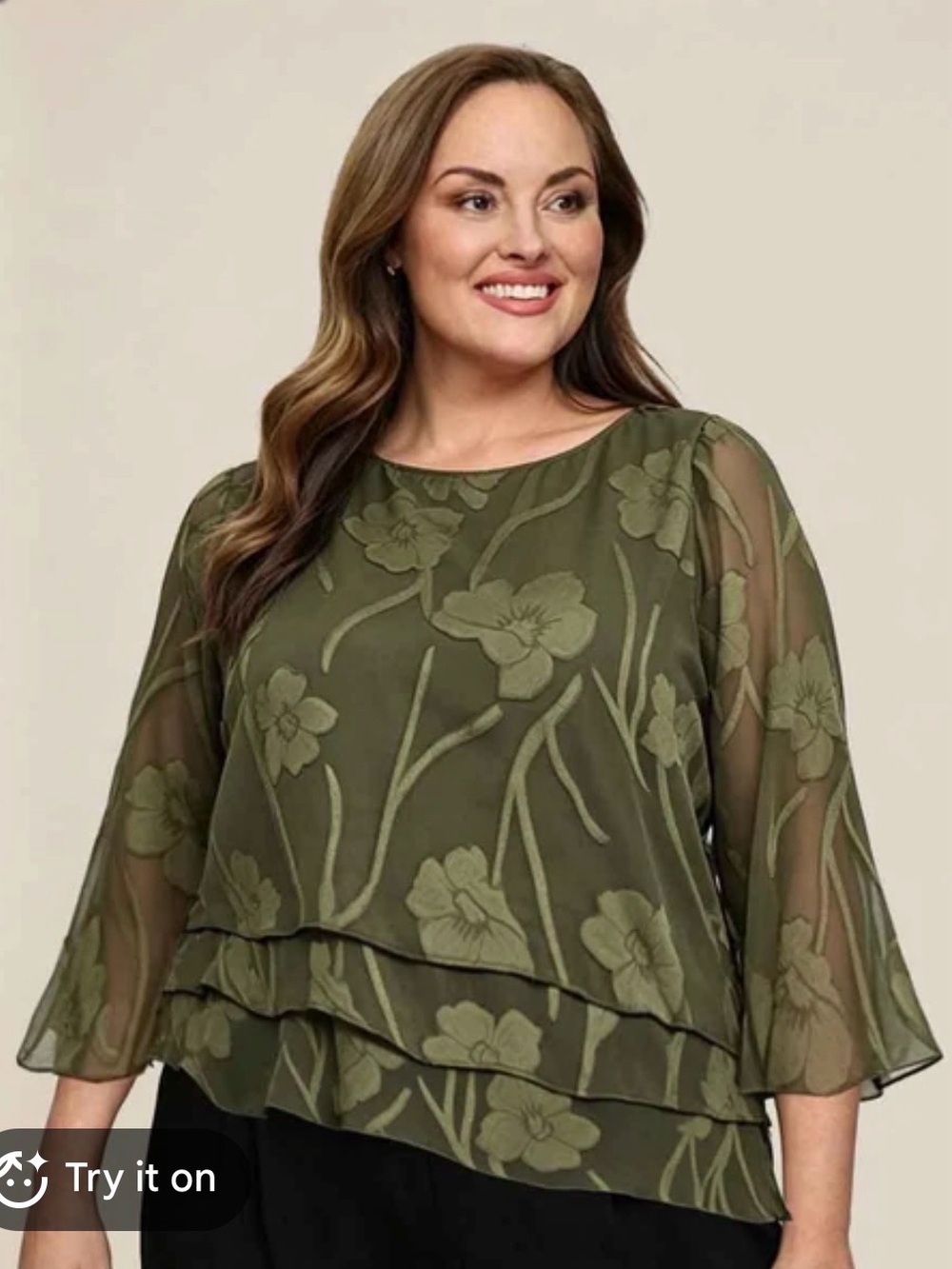 Olive Green Floral Layered Blouse